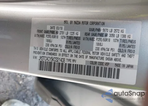 2019 Mazda Cx-9 Touring from USA, damaged, VIN JM3TCACY5K0321408